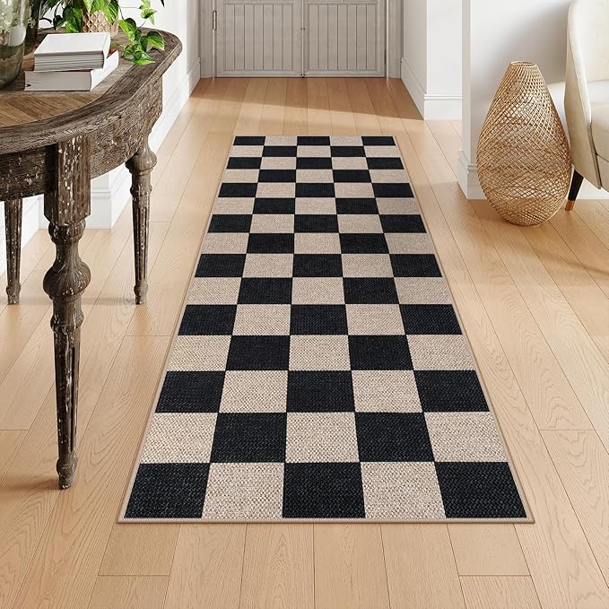 Lahome Checkered Easy Jute Runner Rug, 2x6 Kitchen Runner Rug Non Slip Washable - Image 6