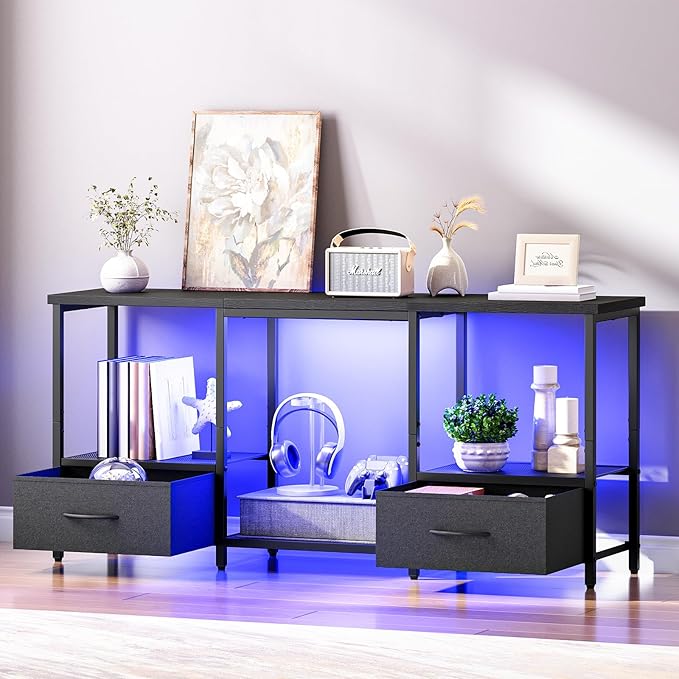 HOOBRO LED TV Stand with Storage, LED Entertainment Center with Open Shelves - Image 5