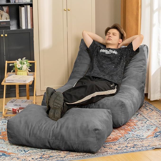 Bean Bag Chair with Ottoman, Comfy Bean Bag Sofa with Memory Foam, Lazy BeanBag - Image 9