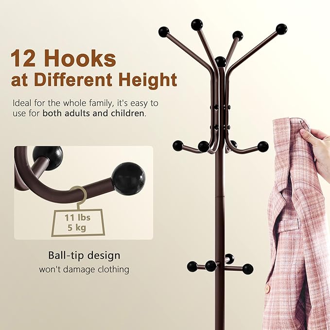 Hoctieon Coat Rack Freestanding, Coat Tree - Image 4
