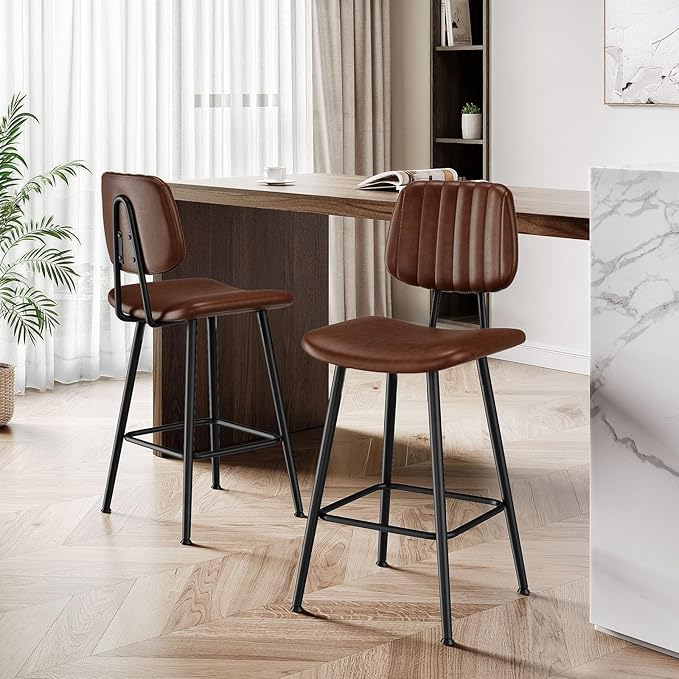 24-Inch Leather Bar Stools Set of 2, Counter Height Barstools - Image 6