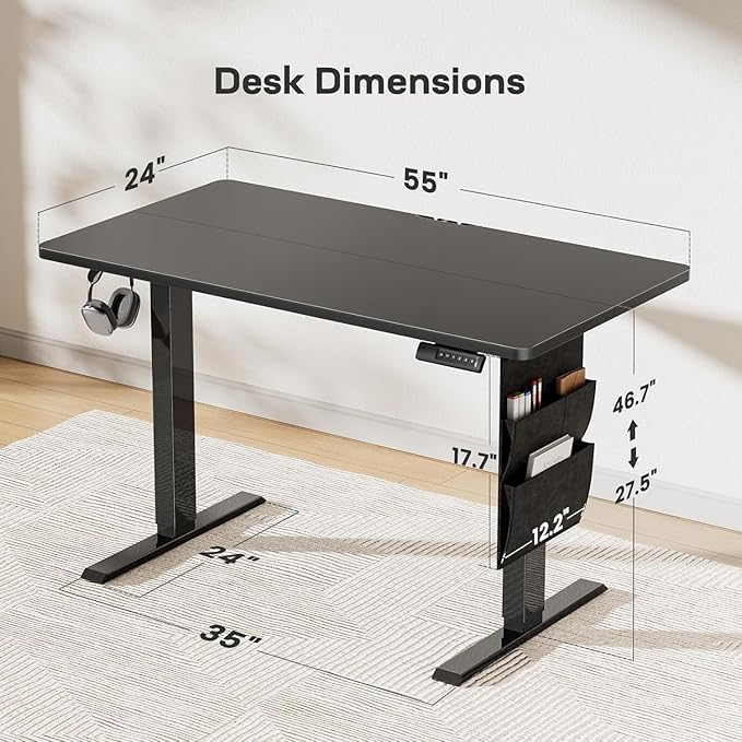 HUANUO Electric Standing Desk, 55 x 24 Inch Height Adjustable Computer Desk - Image 2