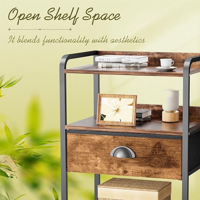 Night Stand Side Table Drawer Nightstand Storage Drawers Bedside Table Metal - Image 8