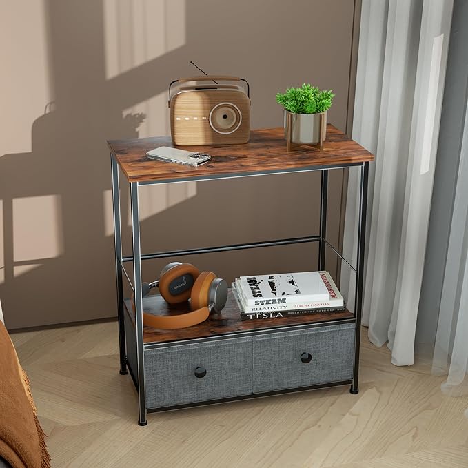 Record Player Stand with Vinyl Storage, 2-Tier Record Shelf Table with Fabric - Image 7