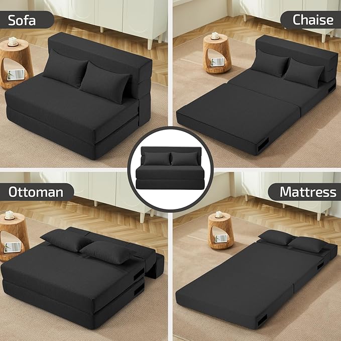 Folding Sofa Bed with Pillows- Convertible Chair Floor Couch & Sleeping Mattress - Image 5