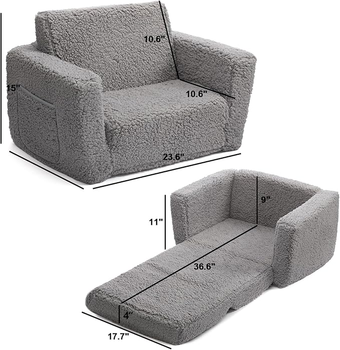 ALIMORDEN 2-in-1 Flip Out Cuddly Sherpa Toddler Couch, Convertible Sofa to - Image 3
