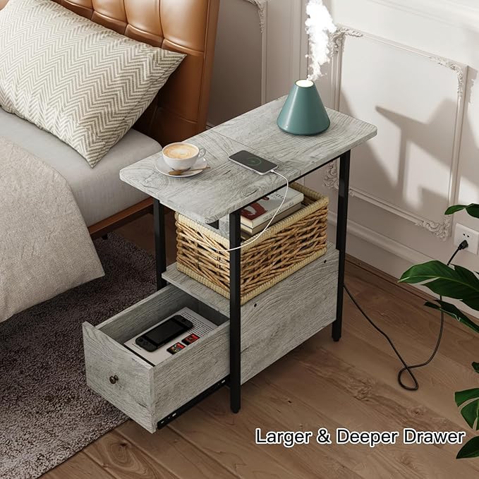 LIDYUK End Table with Charging Station, Narrow Side Table with Drawer and USB - Image 2