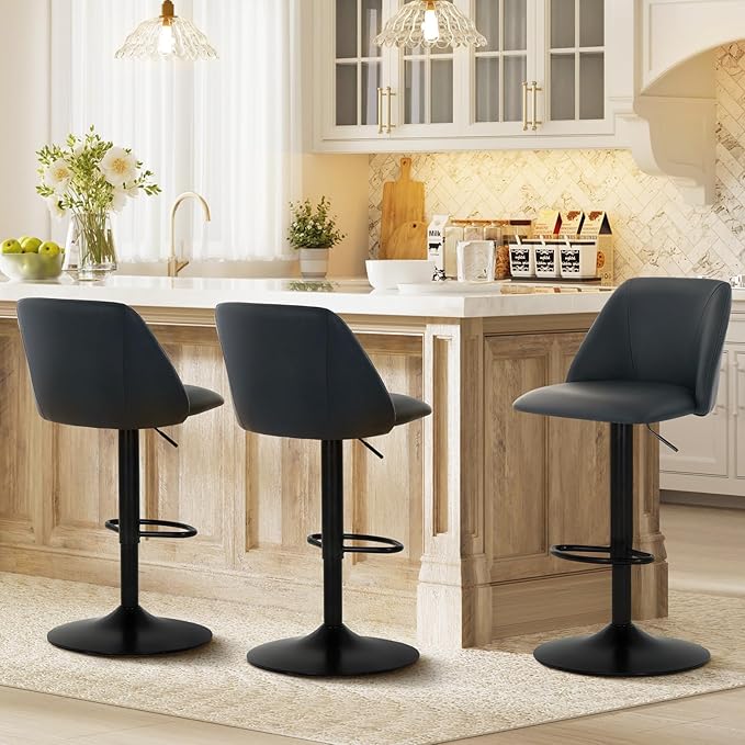 COLAMY Bar Stools Set of 6, Modern Swivel Bar Chairs, Adjustable PU Leather - Image 8