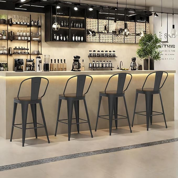 30” Swivel Bar Stools Set of 4, Counter Height Bar Stools Wooden Seat, Metal - Image 9