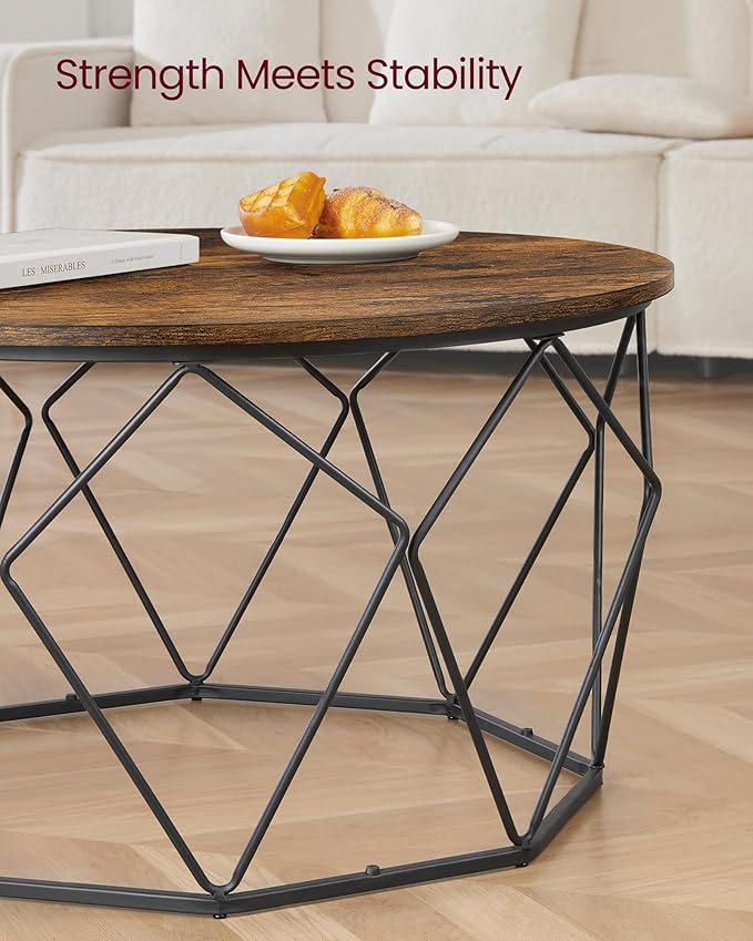 VASAGLE Round Coffee Table for Living Room, Cage Cocktail Table - Image 7