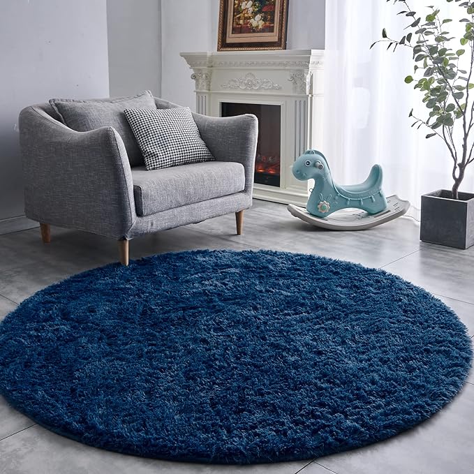 FJZFING Navy Blue Round Rug Ultra-Soft Plush Modern 6x6 Circle Area Rug by FJZFING
