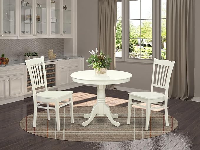 East West Furniture ANGR3-LWH-W 3 Piece Kitchen Table & Chairs Set Contains a - Image 2