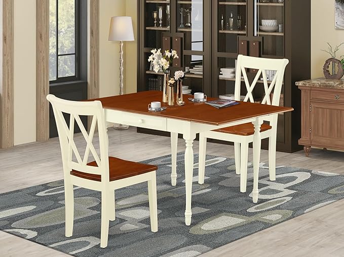 East West Furniture MZCL3-WHI-W 3 Piece Dining Room Table Set Contains a - Image 2