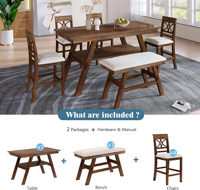 Merax 6 Piece Wood Counter Height Dining Table Set - Image 3
