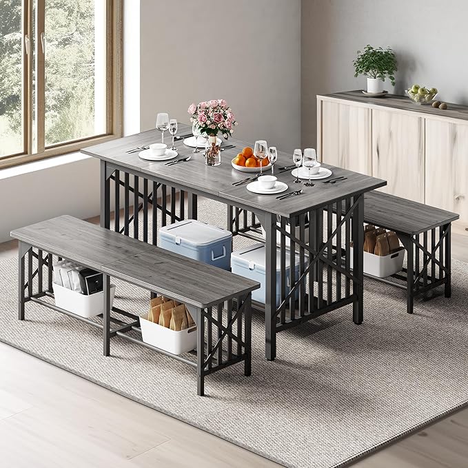 DWVO 3-Piece Dining Table Set for 4-6 People, Industrial Rectangular Dining by DWVO