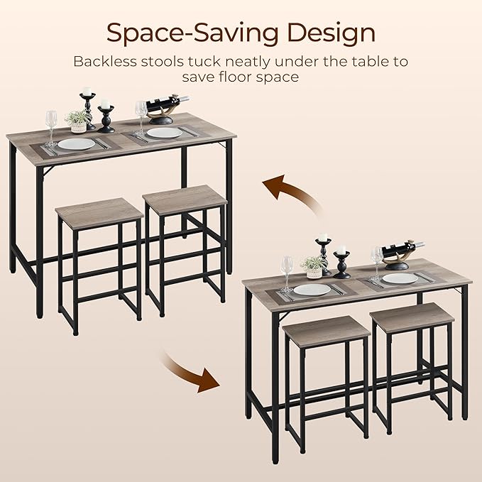 Yaheetech 3 Piece Dining Table Set, 47.5" Industrial Pub Table Set, Counter - Image 6