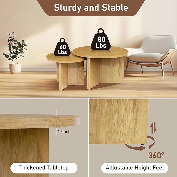 Round Nesting Coffee Tables Set of 2, Modern Stacking Table - Image 7