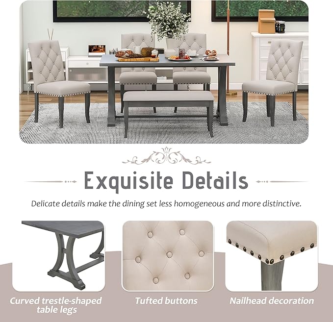 Ball & Cast Dining Table Set for 6, 6-Piece Farmhouse Dining Furniture Set - Image 5