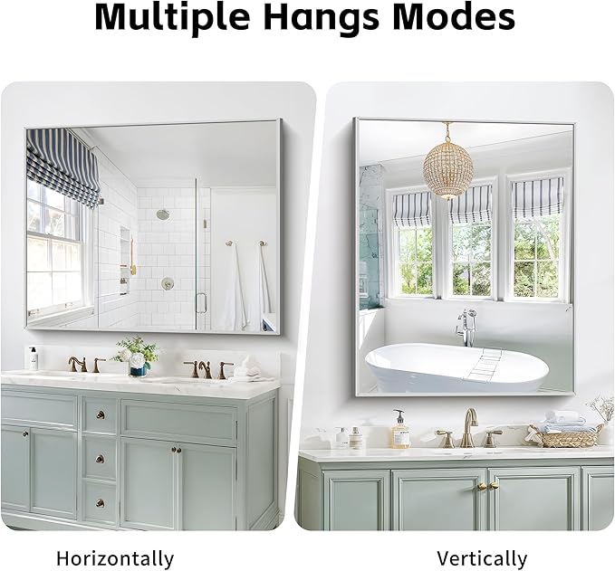 40x48inch Silver Bathroom Mirror, Large Rectangular Wall Mirrors - Image 7