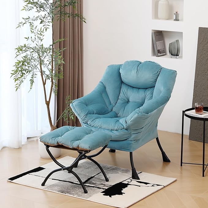 Lazy Chair with Ottoman, Modern Chair with Folding Footrest, Lounge Accent Chair by Furlide