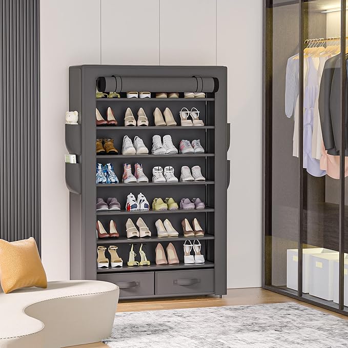 Shoe Rack Storage Cabinet 32 Pairs Organizer Shelf Tall - Image 5