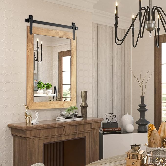 Farmhouse Barn Door Mirror 22”x32” Rustic Decorative Vanity Mirrors Wall Decor - Image 8