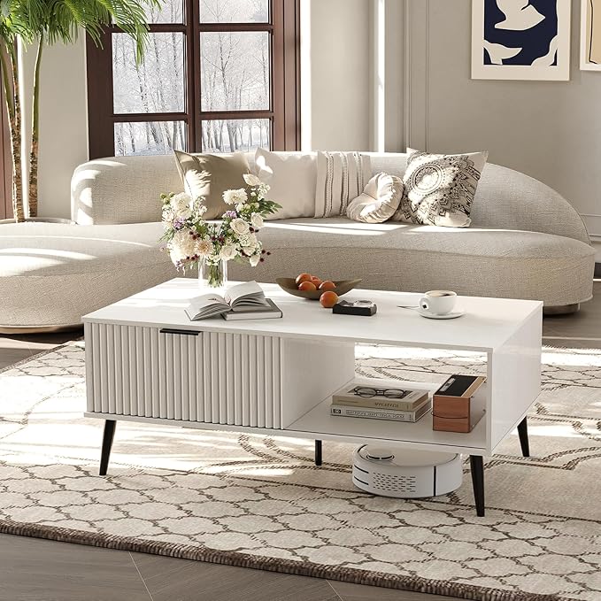 41.34''D Coffee Table, 2-Tiers Farmhouse Coffee Tables by IDEALHOUSE