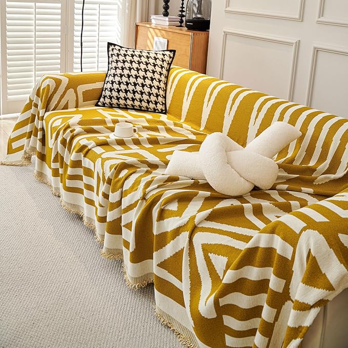 STACYPIK Thick Mustard Yellow Boho Sofa Covers Breathable Chair Couch Cover - Image 3
