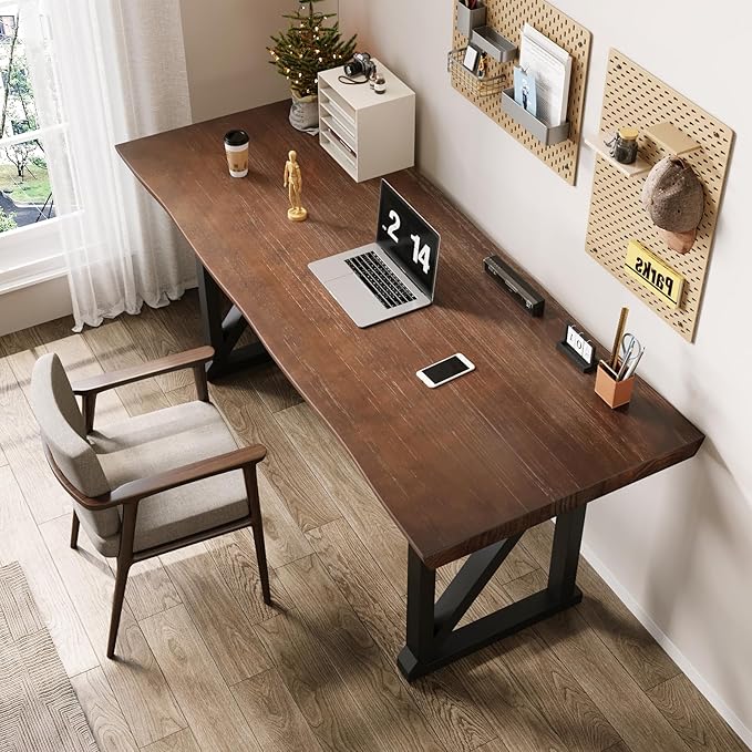 Solid Wood and Metal Modern Industrial 56 inch Wide Home Office Desk, Writing - Image 6