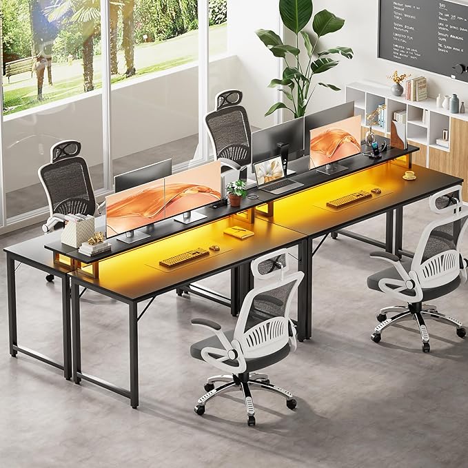 Computer Desk with USB Power Outlets and LED Lights, 55 inch Gaming Desk with - Image 7