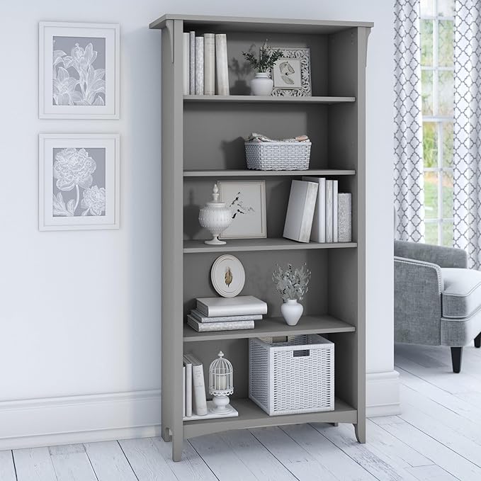 Bush Furniture Salinas 5 Shelf Bookcase in Cape Cod Gray, Tall Bookshelf - Image 2
