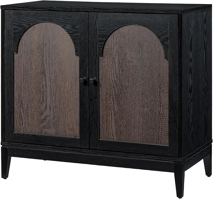 Sango Arch 2-Door Accent Cabinet, Modern Black & Brown Storage Cabinet - Image 3