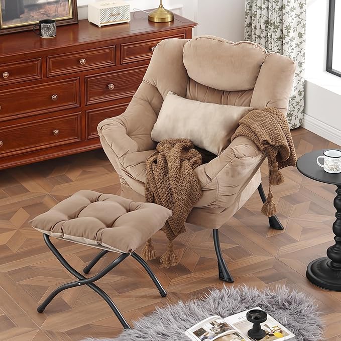 Lazy Chair with Ottoman, Modern Accent Chair with Lumbar Pillow, Comfy Chairs by DreamNookCozyLivingThoughtfulDesign