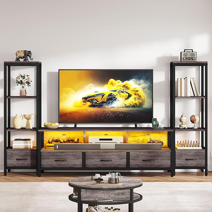 DWVO Entertainment Center with Bookshelves, LED TV Stand - Image 7