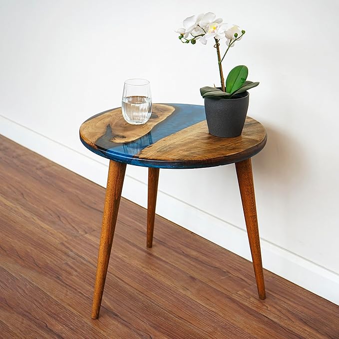 20" Resin Walnut Round Side Table | Epoxy End Table | Coffee Table | Mid - Image 3