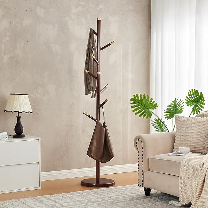 Uniclinens Coat Rack Freestanding Solid Wood Coat Tree Standing - Image 2