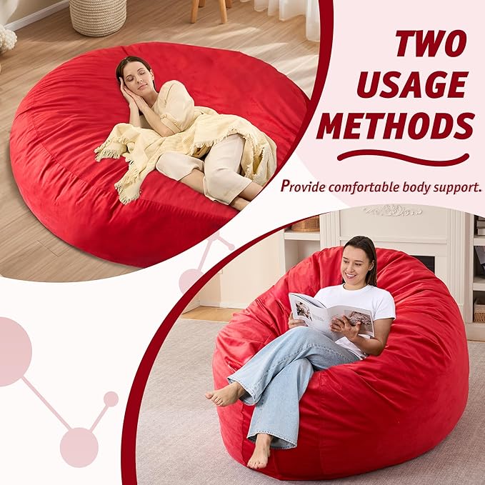 7FT Bean Bag Chair with Ultra Soft Velvet Cover Bean Bag Sofa with Memory Foam - Image 5