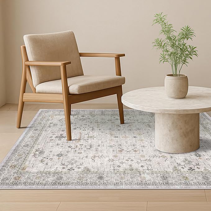 Light Gray Washable Rugs for Living Room by HazoHaus