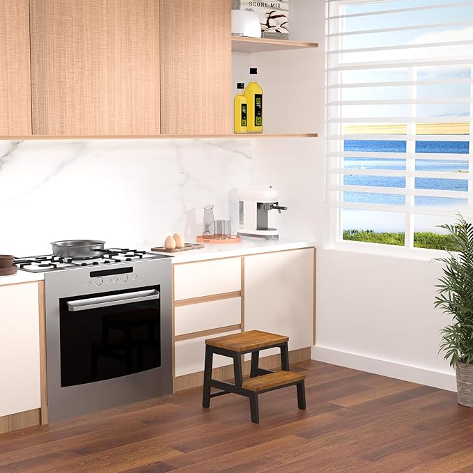 2 Step Wooden Step Stools for Adults Non-Slip, Sturdy Bed Steps for High Beds - Image 3