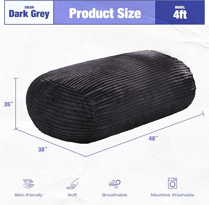 Hobestluk 4FT Bean Bag Chairs Adult Bean Bag - Image 2