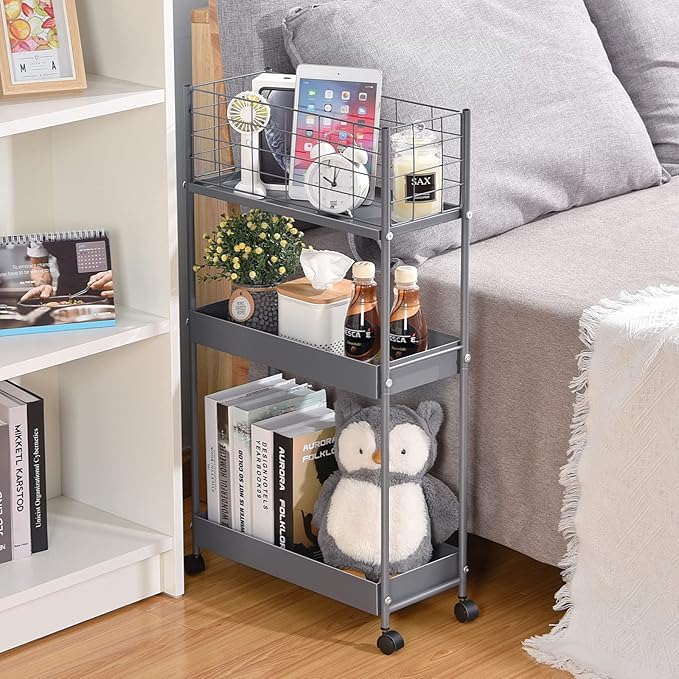 KINGRACK Slim Storage Rolling Cart, 3-Tier Metal Utility Cart - Image 8
