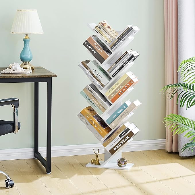 Hoctieon 10 Tier Tree Bookshelf, 10 Shelf Bookcase, Free Standing Tree Bookcase - Image 6