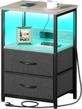 Seventable Nightstand with Charging Station, Bedside Table with LED Lights by Seventable