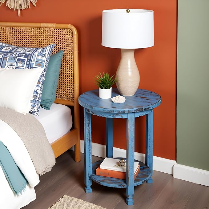 Rustic Cottage Round End Table w/ 1 Shelf - 25 in. W x 20 in. D x 24 in. H - - Image 6