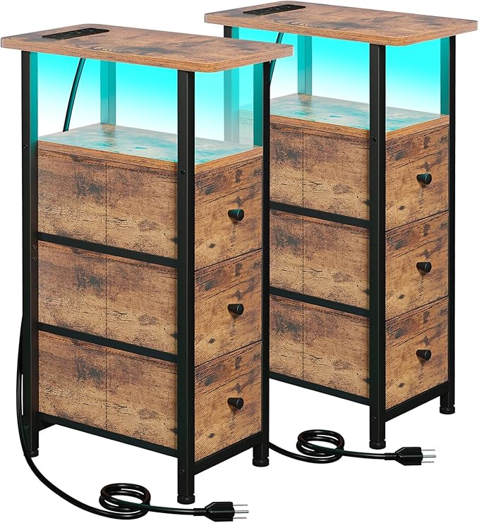 Narrow End Tables Living Room Set of 2 by LOAKEKEL