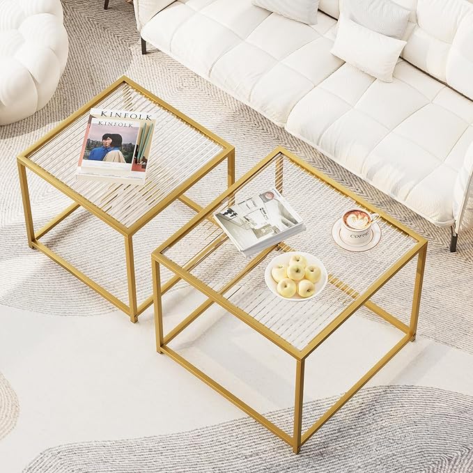 Garden 4 you Coffee Table Set of 2, Modern Patterned Glass Nesting Table - Image 3