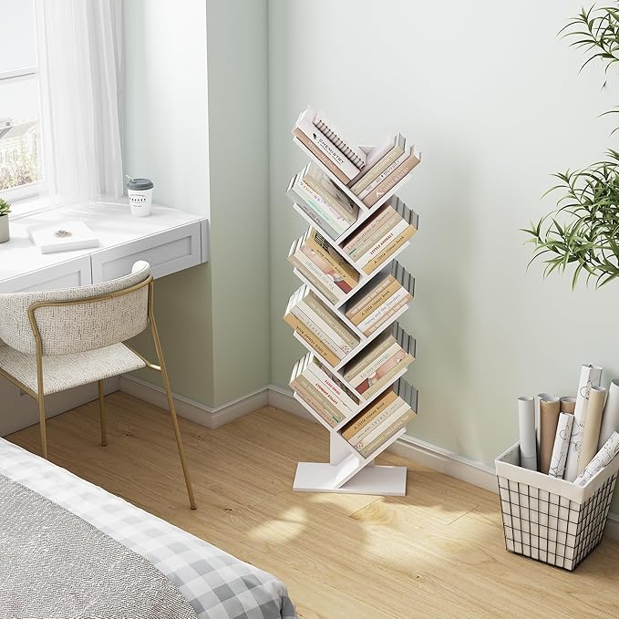 Hoctieon 10 Tier Tree Bookshelf, 10 Shelf Bookcase, Free Standing Tree Bookcase - Image 4
