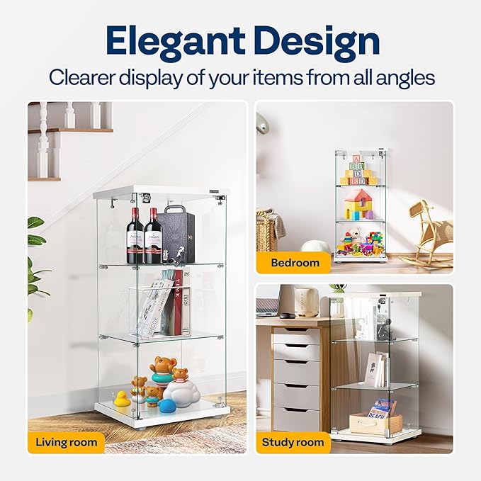 VIVOHOME 3 Layers 16''W x 16''D x 33''H Glass Display Cabinet Showcase - Image 5
