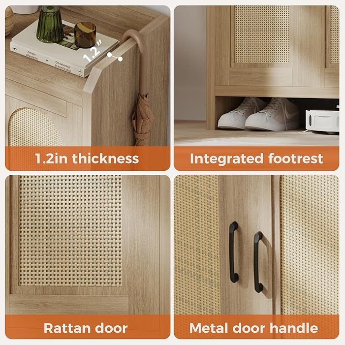 Shoe Cabinet Storage for Entryway, Rattan Storage Cabinet, Wooden Shoe Rack - Image 3