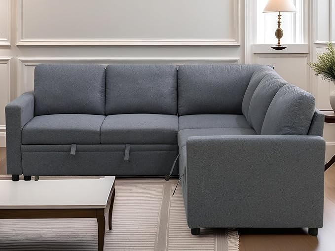 L Shaped Sectional Couch with Pull Out Bed, Convertible Sleeper Sofa Bed Couch - Image 6